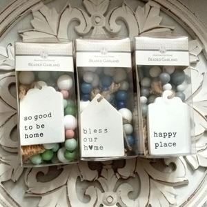 Lot of Three (3) HUNTINGTON HOME - Wooden BEADED GARLAND Twine Tassel